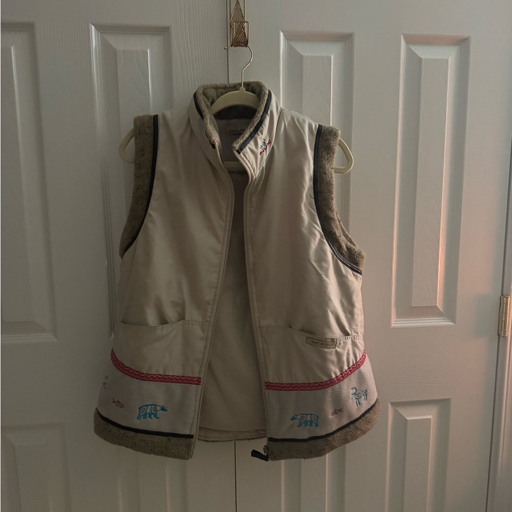 Children's Beige Fleece Vest with Embroidered Accents
